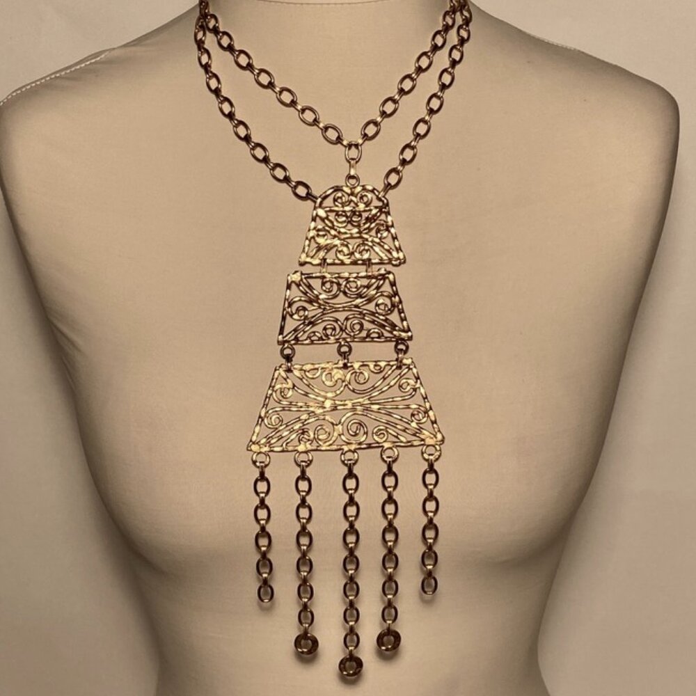 Chunky Abstract Goldtone Metal Double Chain Link Necklace